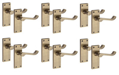 6 Pairs Victorian Scroll Latch Internal Handle Antqiue Brass Finish 120 X 40mmGolden Grace