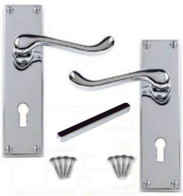 Golden Grace Polished Chrome Victorian Scroll Lever Lock Internal Door Handles 150mm X 40mm -