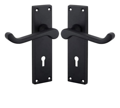 Golden Grace Victorian Scroll Lever Lock Internal Door Handles 150mm X 40mm Matt Black Finish