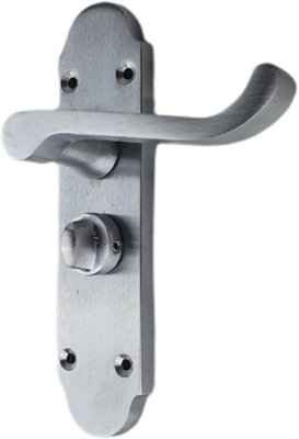 Golden Grace Epsom Satin Chrome Victorian Scroll Privacy Bathroom Internal Handle from B&Q