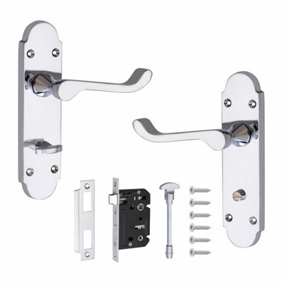 Golden Grace Epsom Style Bathroom Internal Door Handle 170mm X 40mm Polished Chrome With Bathroom Mortise Lock Set - from B&Q