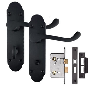 Golden Grace Epsom Style Bathroom Internal Door Handle 170mm X 40mm Matt Black With Black Bathroom Mortise Lock Set from B&Q
