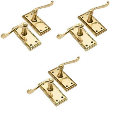 3 Pair Of Polished Brass Georgian Internal Lever Latch Hnadles 107mm X 48mmGolden Grace from B&Q