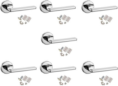 Golden Grace 7 X Polished Chrome Leon Design Internal Door Handles Hinge And Latch Set from B&Q