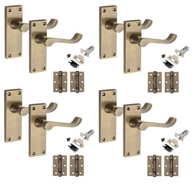 4 Pairs Victorian Scroll Latch Internal Door Handle Antique Brass 120 X 40mm With 2.5" Latches & HingesGolden Grace from B&Q