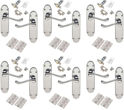 Golden Grace 6 Set Shaped Epsom Design Scroll Door Handles Polished Chrome Finish With Hinges & Latches from B&Q