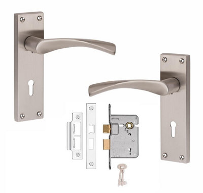 Victorian Astrid Lock Handle With 2.5" 3 Lever Lock Satin Nickel Finish 150mm X 40mmGolden Grace