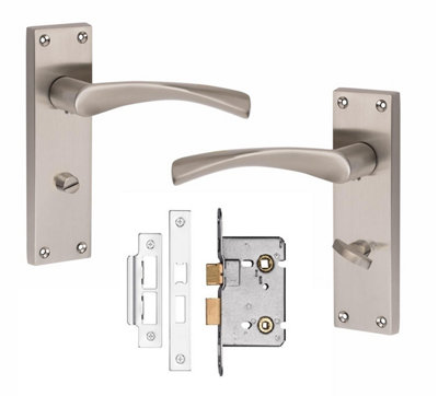 Golden Grace Victorian Astrid Bathroom Handle With 2.5" Bathroom Mortise Lock Satin Nickel Finish 150mm X 40mm from B&Q