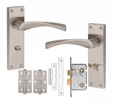 Golden Grace Astrid Victorian Bathroom  Door Handles  Bathroom Mortise Lock Hinges Satin Nickel Finish 150mm Long from B&Q