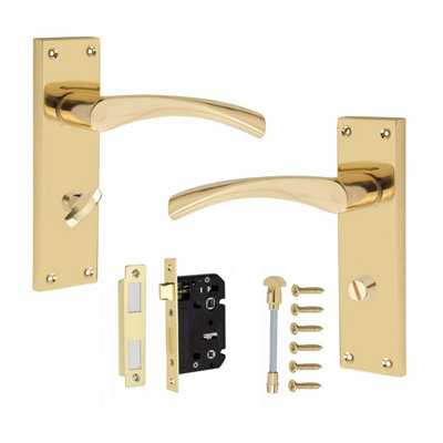 Golden Grace Victorian Scroll Astrid  Internal Door Handle Gold Polished Brass Bathroom Wc Toilet With 64mm Bathroom Mortise Lock 150mmx40mm from B&Q