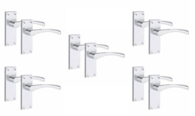 Grace 5 Pair Of Victorian Scroll Astrid Handle Latch Door Handles Polished Chrome With 120Mm X 40Mm Backplate Golden/Silver
