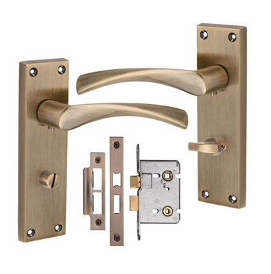Golden Grace Victorian Astrid Bathroom Handle With 2.5" Bathroom Mortise Lock Antique Brass Finish 150mm X 40mm from B&Q