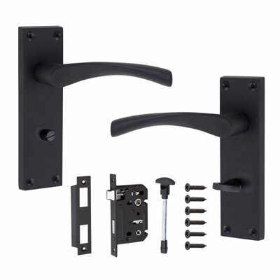 B&Q -  1 Set Victorian Scroll Astrid Bathroom Door Handles Matt Black Finish With 64mm Mortise Lock150mm X 40mm