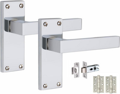 Grace Victorian Straight Delta Handle Set, Polished Chrome, 1 Pair 3" Ball Bearing Hinges, Latches Pack, 120Mm X 40Mm Golden