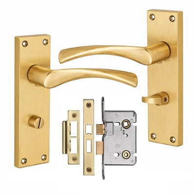 Golden Grace Victorian Design Astrid Bathroom Handle On Backplate Satin Brass With Bathroom Mortise Lock150mm X 40mm from B&Q