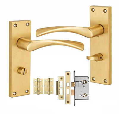 Golden Grace Victorian Design Astrid Bathroom Handle On Backplate Satin Brass Bathroom Mortise Lock Hinges 150mm X 40mm from B&Q
