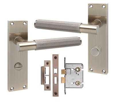 Golden Grace Victorian T-Bar Knurled Bathroom Internal Handle With 2.5" Bathroom Mortise Lock Antique Brass Finish 150mm X 40mm from B&Q