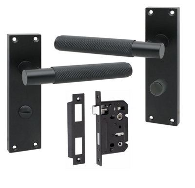Golden Grace Victorian T-Bar Knurled Bathroom Internal Handle With 2.5" Bathroom Mortise Lock Matt Black Finish 150mm X 40mm from B&Q