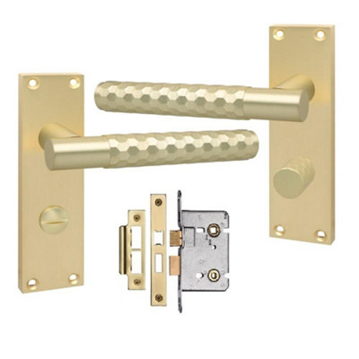 Golden Grace Victorian Design Knurled Hex Cut Bathroom Handle On Backplate Satin Brass150mm X 40mm from B&Q