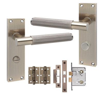 Golden Grace T-Bar Knurled Victorian Bathroom Internal Door Handles Bathroom Mortise Lock Hinges Antique Brass Finish 150mm Long from B&Q