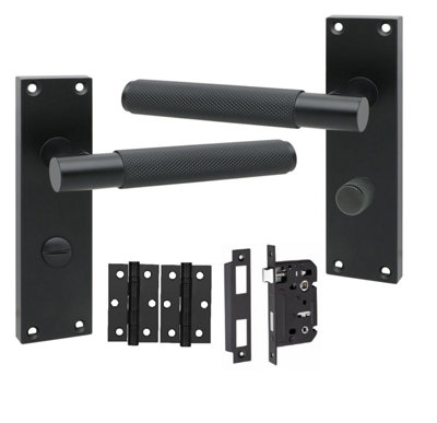 Golden Grace T-Bar Knurled Victorian Bathroom Internal Door Handles Bathroom Mortise Lock Hinges Matt Black Finish 150mm Long from B&Q