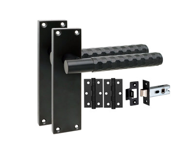 Golden Grace 1 Pair Victorian Knurled Hex Cut Door Handle Matt Black With 2.5" Latch & Hinges150mm X 40mm from B&Q