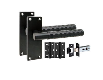 Golden Grace 1 Pair Victorian Knurled Hex Cut Door Handle Matt Black With 2.5" Latch & Hinges120mm X 40mm from B&Q