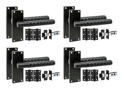 Golden Grace 4 Pairs Victorian Knurled Hex Cut Door Handle Matt Black With 2.5" Latch & Hinges120mm X 40mm from B&Q