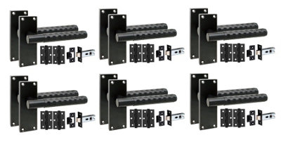 Golden Grace 6 Pairs Victorian Knurled Hex Cut Door Handle Matt Black With 2.5" Latch & Hinges120mm X 40mm from B&Q
