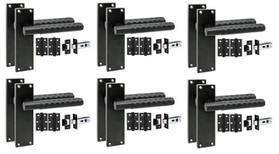 Golden Grace 6 Pairs Victorian Knurled Diamond Cut Door Handle Matt Black With 2.5" Latch & Hinges150mm X 40mm from B&Q