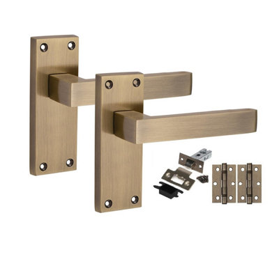 Golden Grace 1 Pair Victorian Delta Scroll Interior Door Handle Antique Brass With 2.5" Latch & Hinges120mm X 40mm from B&Q