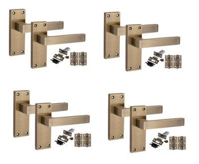 Golden Grace 4 Pairs Victorian Delta Scroll Interior Door Handle Antique Brass With 2.5" Latch & Hinges120mm X 40mm from B&Q