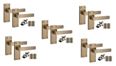 Golden Grace 5 Pairs Victorian Delta Scroll Interior Door Handle Antique Brass With 2.5" Latch & Hinges120mm X 40mm from B&Q