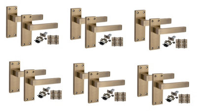 Golden Grace 6 Pairs Victorian Delta Scroll Interior Door Handle Antique Brass With 2.5" Latch & Hinges120mm X 40mm from B&Q