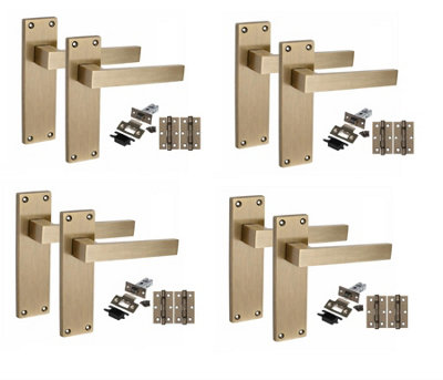 Golden Grace 4 Pairs Victorian Delta Scroll Interior Door Handle Antique Brass With 2.5" Latch & Hinges150mm X 40mm from B&Q