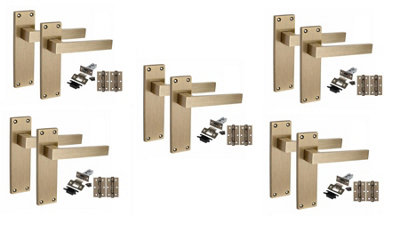 Golden Grace 5 Pairs Victorian Delta Scroll Interior Door Handle Antique Brass With 2.5" Latch & Hinges150mm X 40mm from B&Q