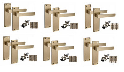 Golden Grace 6 Pairs Victorian Delta Scroll Interior Door Handle Antique Brass With 2.5" Latch & Hinges150mm X 40mm from B&Q
