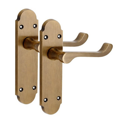 B&Q -  1 Pair Victorian Epsom Design Scroll Interior Latch Door Handle Antique Brass168mm X 40mm