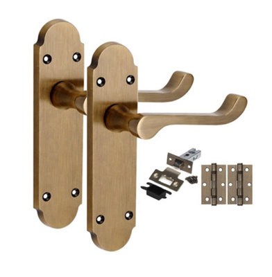 B&Q -  1 Pair Victorian Epsom Design Scroll Interior Door Handle Antique Brass With 2.5" Latch & Hinges168mm X 40mm