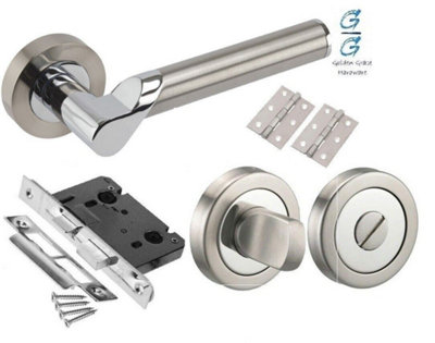 Golden Grace 1 Set Titan Design Door Handle Duo Chrome Finish For Bathroom With Hinges from B&Q