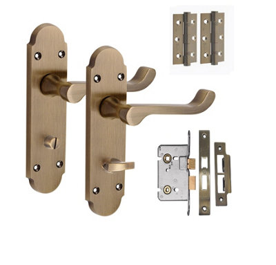 Golden Grace 1 Pair Epsom Design Scroll Bathroom Door Handle Antique Brass Metal Tubular Latch Mortise Lock Set168mm X 40mm from B&Q