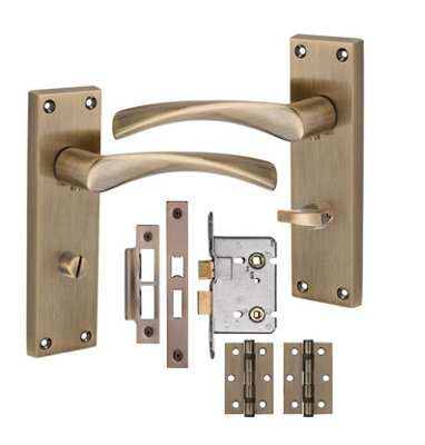 Golden Grace Astrid Victorian Bathroom  Door Handles  Bathroom Mortise Lock Hinges Antique Brass Finish 150mm Long from B&Q