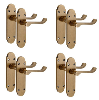 B&Q -  4 Pairs Victorian Epsom Design Scroll Interior Latch Door Handle Antique Brass168mm X 40mm
