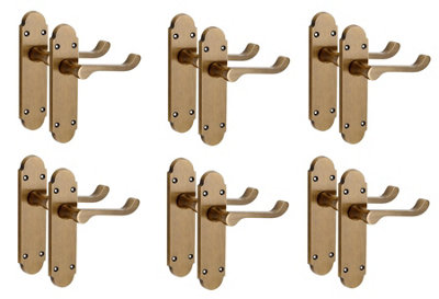 B&Q -  6 Pairs Victorian Epsom Design Scroll Interior Latch Door Handle Antique Brass168mm X 40mm