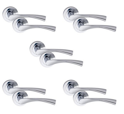 Grace 5 Pair Astrid Design Door Handles Polished Chrome Finish Golden