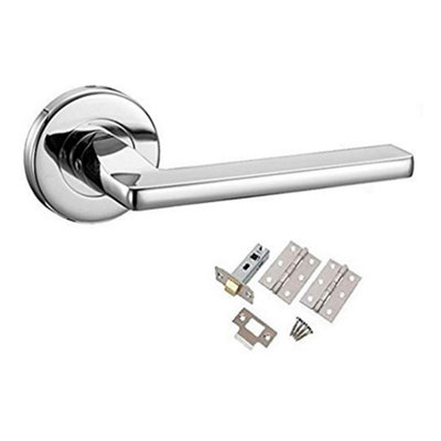 Golden Grace 1 Set Leon Design Door Handles Polished Chrome Finish With Pair Of 3" Hinges & 2.5" Tubular Latch from B&Q