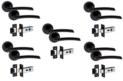 Grace 5 Set Indiana Design Door Handle On Round Rose Latch Door Handles With 2.5" Tubular Latch Matt Finish - Gg Golden/Black