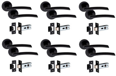 Grace 6 Set Indiana Design Door Handle On Round Rose Latch Door Handles With 2.5" Tubular Latch Matt Finish - Gg Golden/Black