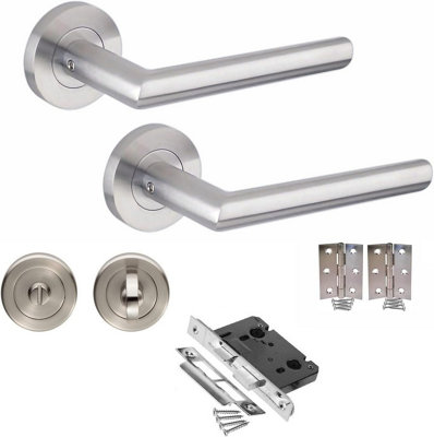 Mitred Internal Door Handle Satin Nickel Finish Bathroom Wc Toilet Door Handle Set 64mm Bathroom Mortise LockGolden Grace