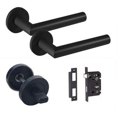 Golden Grace 1 Pair Mitred Design Bathroom Toilet Door Handles Matt Black Finish With Mortise Lock from B&Q